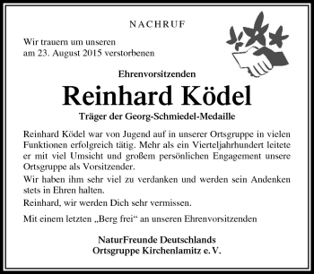 Traueranzeige von Reinhard Ködel von Frankenpost