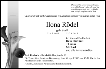 Traueranzeige von Ilona Rödel von Neue Presse Coburg