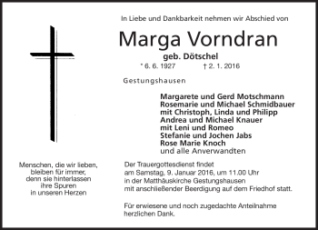 Traueranzeige von Marga Vorndran von Neue Presse Coburg
