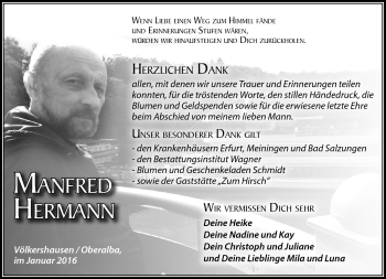 Traueranzeige von Manfred Hermann von Südthüringer Presse