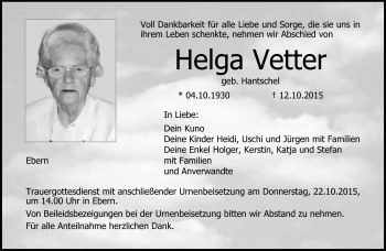 Traueranzeige von Helgaq Vetter von Neue Presse Coburg