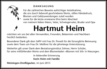Traueranzeige von Hartmut Heim von Südthüringer Presse