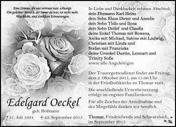 Traueranzeige von Edelgard Oeckel von Südthüringer Presse