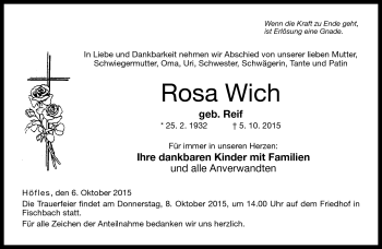 Traueranzeige von Rosa Wich von Neue Presse Coburg