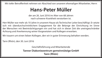 Traueranzeige von Hans-Peter Müller von Südthüringer Presse