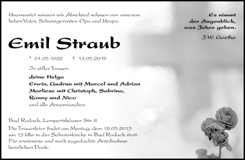 Traueranzeige von Emil Straub von Neue Presse Coburg