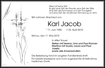 Traueranzeige von Karl Jacob von Frankenpost