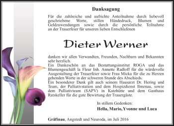 Traueranzeige von Dieter Werner von Südthüringer Presse