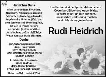 Traueranzeige von Rudi Heidrich von Südthüringer Presse