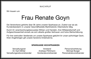 Traueranzeige von Renate Goyn von Frankenpost