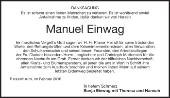 Traueranzeige von Manuel Einwag von Neue Presse Coburg