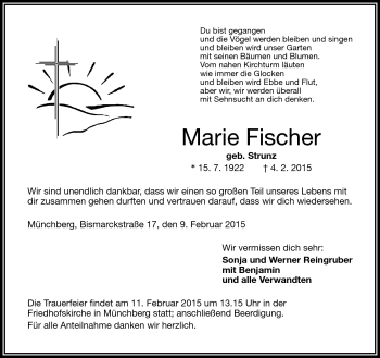 Traueranzeige von Marie Fischer von Frankenpost