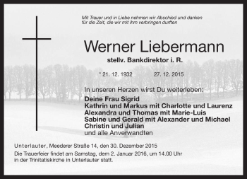 Traueranzeige von Werner Liebermann von Neue Presse Coburg
