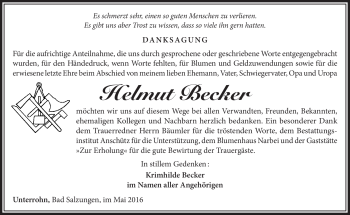 Traueranzeige von Helmut Becker von Südthüringer Presse
