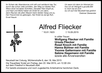 Traueranzeige von Alfred Fliecker von Neue Presse Coburg