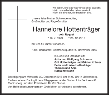 Traueranzeige von Hannelore Hottenträger von Frankenpost