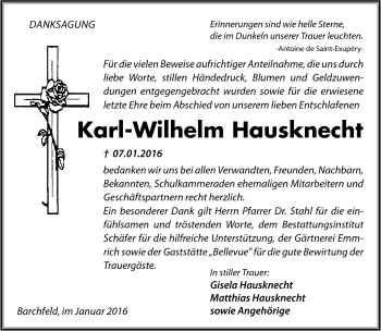 Traueranzeige von Karl-Wilhelm Hausknecht von Südthüringer Presse