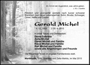 Traueranzeige von Gerald Michel von Südthüringer Presse