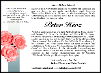 Traueranzeige von Peter Herz von Südthüringer Presse