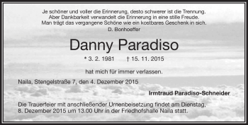Traueranzeige von Danny Paradiso von Frankenpost