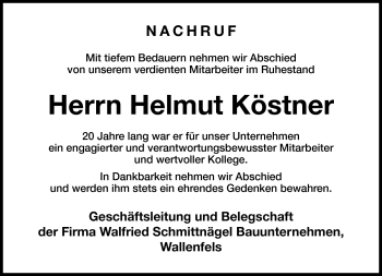 Traueranzeige von Helmut Köstner von Neue Presse Coburg