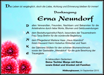 Traueranzeige von Erna Neundorf von Südthüringer Presse