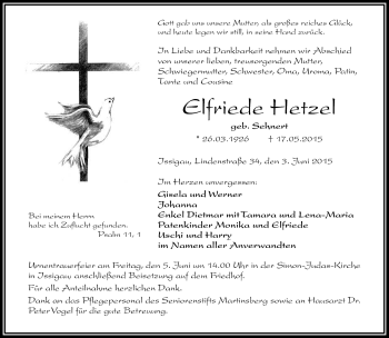 Traueranzeige von Elfriede Hetzel von Frankenpost