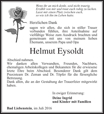 Traueranzeige von Helmut Eysoldt von Südthüringer Presse