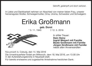Traueranzeige von Erika Großmann von Neue Presse Coburg