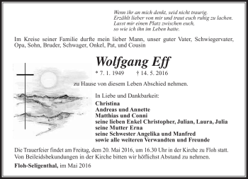 Traueranzeige von Wolfgang Eff von Südthüringer Presse