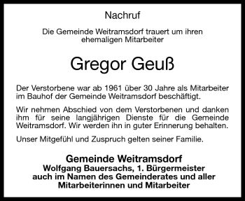 Traueranzeige von Gregor Geuß von Neue Presse Coburg