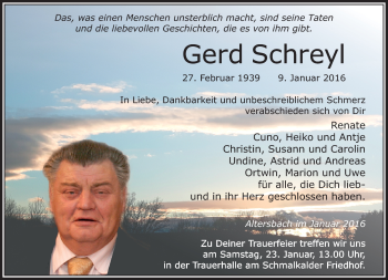 Traueranzeige von Gerd Schreyl von Südthüringer Presse