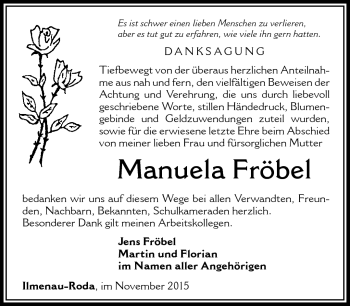 Traueranzeige von Manuela Fröbel von Südthüringer Presse