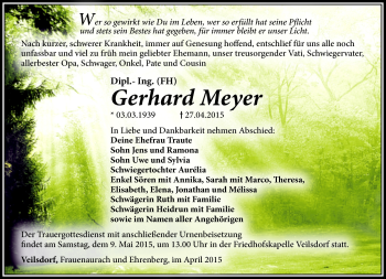 Traueranzeige von Gerhard Meyer von Südthüringer Presse
