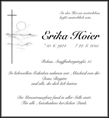 Traueranzeige von Erika Hoier von Frankenpost