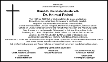 Traueranzeige von Helmut Reinel von Frankenpost
