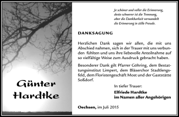 Traueranzeige von Günter Hardtke von Südthüringer Presse