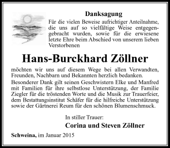 Traueranzeige von Hans Zöllner von Südthüringer Presse