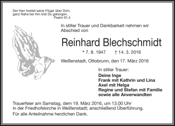 Traueranzeige von Reinhard Blechschmidt von Frankenpost