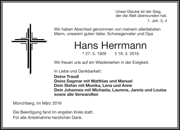 Traueranzeige von Hans Herrmann von Frankenpost