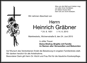 Traueranzeige von Heinrich Gräbner von Frankenpost