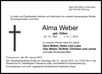 Traueranzeige von Alma Weber von Neue Presse Coburg