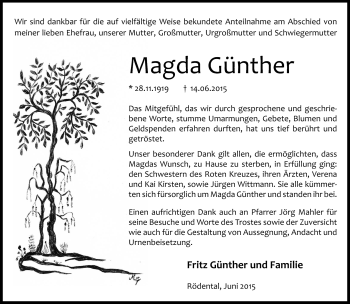 Traueranzeige von Magda Günther von Neue Presse Coburg