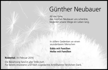 Traueranzeige von Günther Neubauer von Neue Presse Coburg