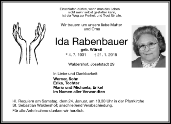 Traueranzeige von Ida Rabenbauer von Frankenpost