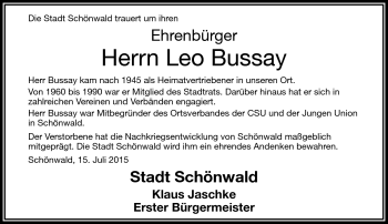 Traueranzeige von Leo Bussay von Frankenpost