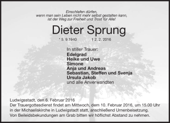 Traueranzeige von Dieter Sprung von Neue Presse Coburg