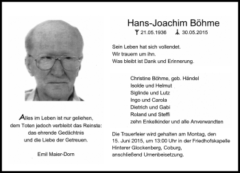 Traueranzeige von Hans-Joachim Böhme von Neue Presse Coburg