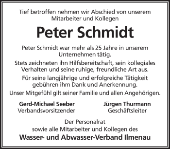 Traueranzeige von Peter Schmidt von Südthüringer Presse