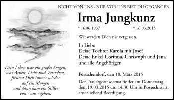 Traueranzeige von Irma Jungkunz von Neue Presse Coburg